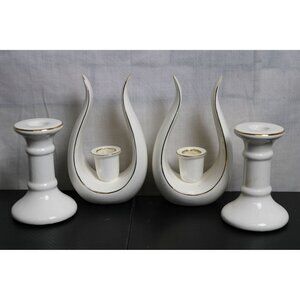 Four Beautiful White Candle Holders With A Touch Of Gold Color